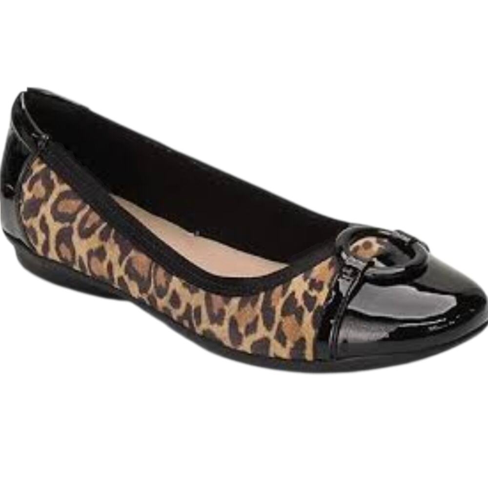 Clarks Women's Gracelin Wind Dress Ballet Flat Leopard Print Cap Toe Size US. 9W